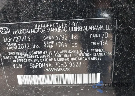 2013 Hyundai Elantra Gls из США, поврежденный, VIN 5NPDH4AE7DH319528